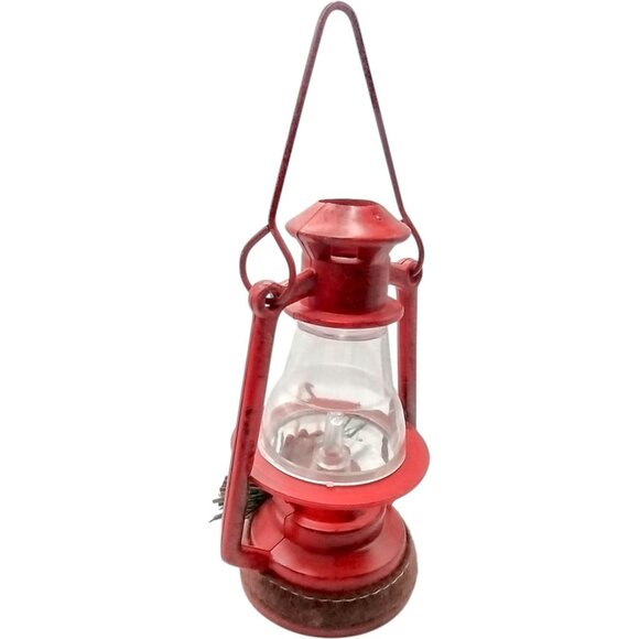 Vintage Red Metal Lantern Ornament With Pinecone & Berry Decoration Large 6" - Picture 8 of 9